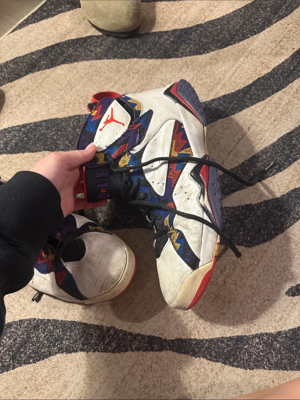 Air Jordan 7 Retro Sneakers in White/Black/Red